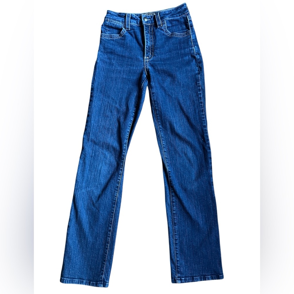 NYDJ jeans straight leg high rise dark blue wash brand size 4 typical size 6